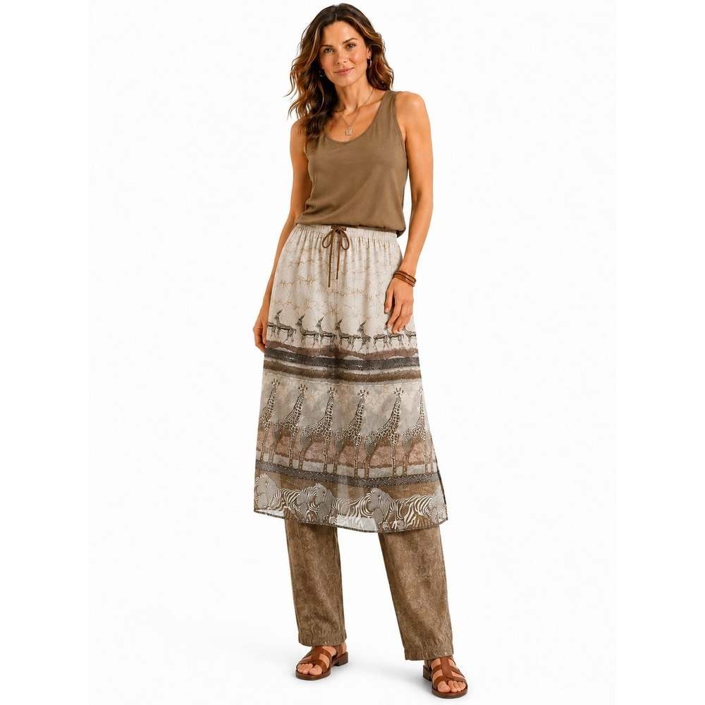 Platinum Dorothy Schoelen Pants Size 10 Safari Animal Print Overlay Skirt NWT